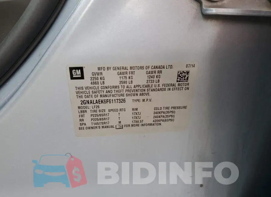 2GNALAEK6F6117326 Photo# 12