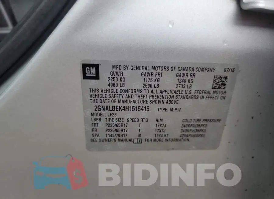 2GNALBEK4H1515415 Photo# 10