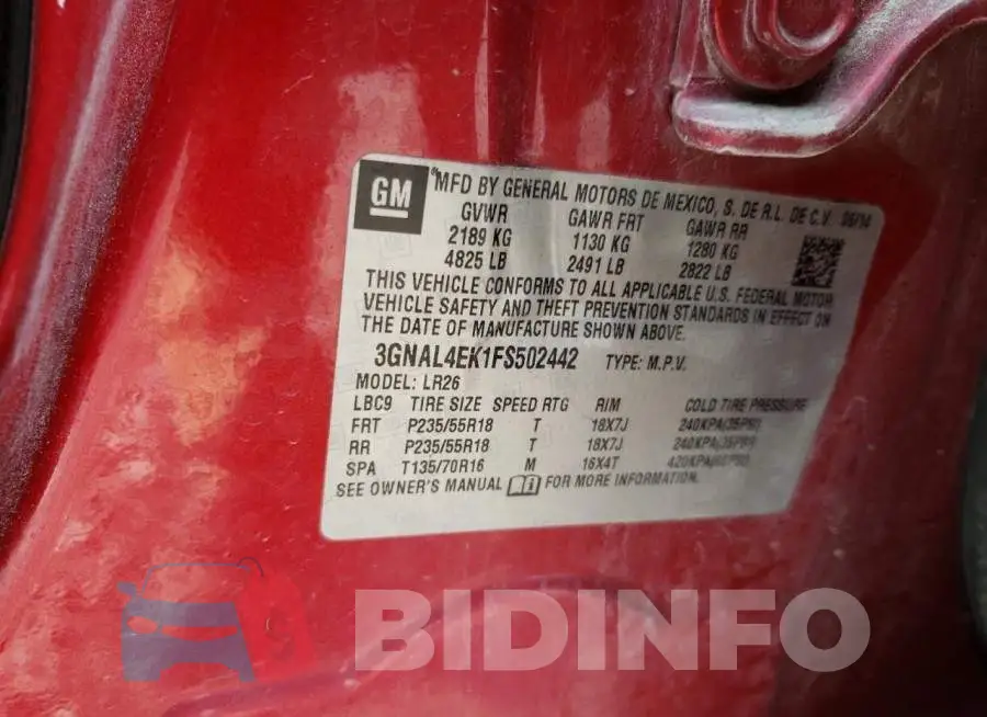 3GNAL4EK1FS502442 Photo# 13