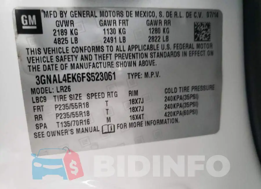 3GNAL4EK6FS523061 Photo# 13