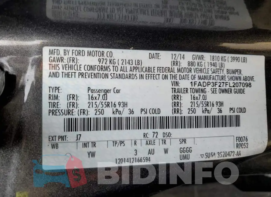 1FADP3F27FL207098 Photo# 12