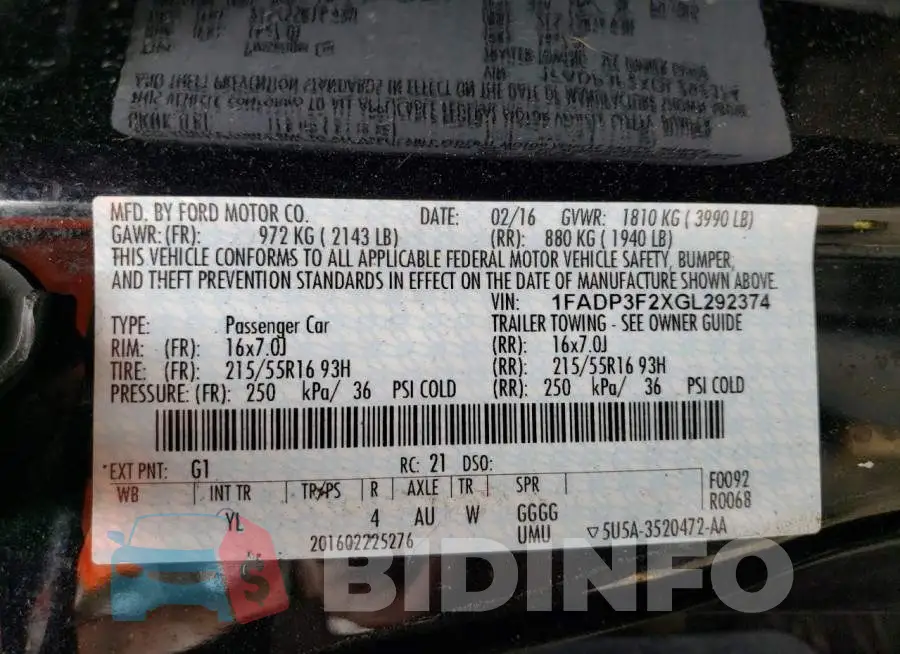 1FADP3F2XGL292374 Photo# 12