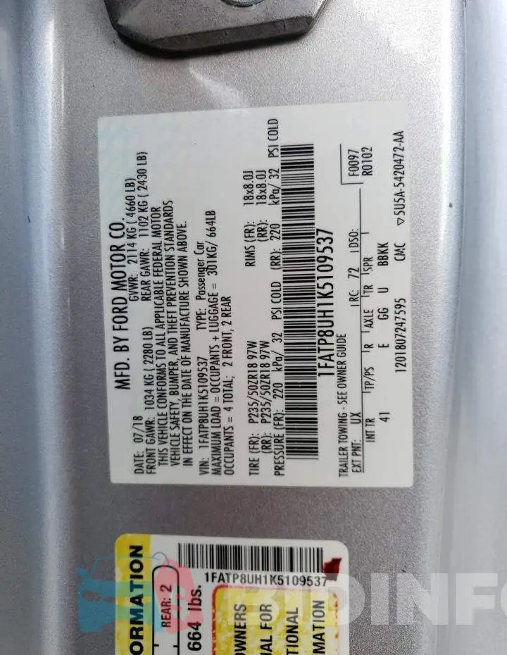 1FATP8UH1K5109537 Photo# 12