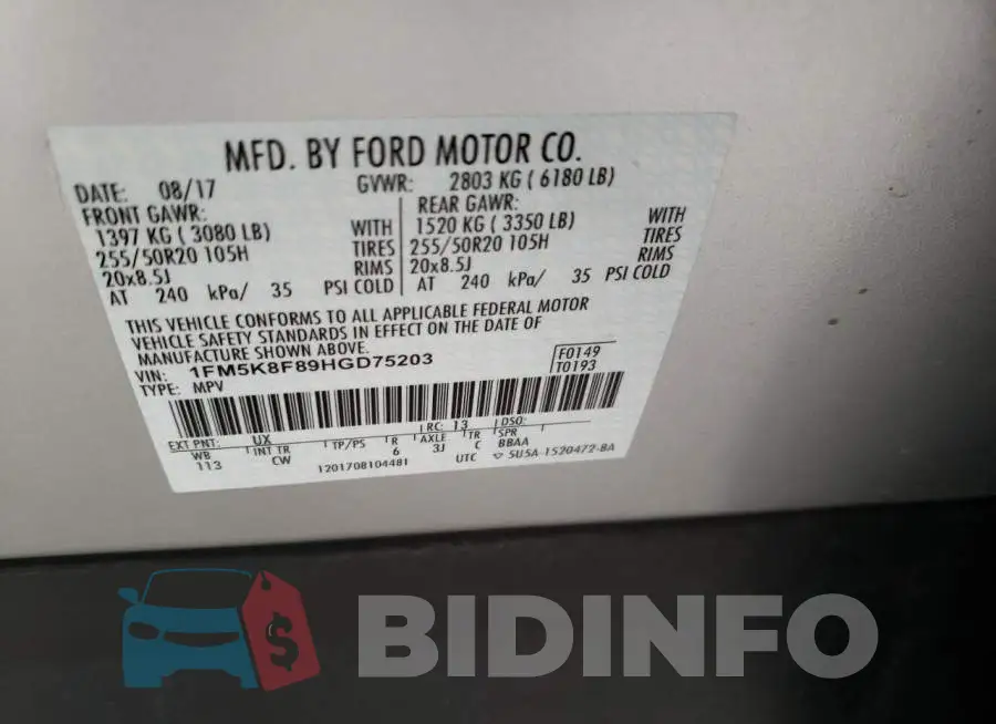 1FM5K8F89HGD75203 Photo# 13