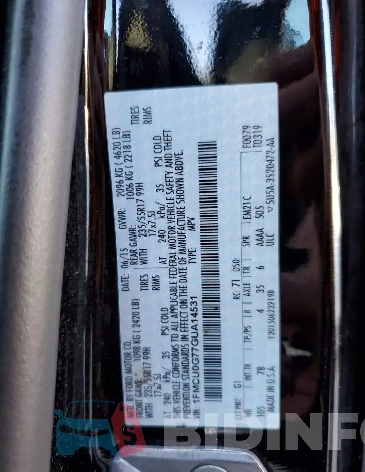 1FMCU0G77GUA14531 Photo# 10