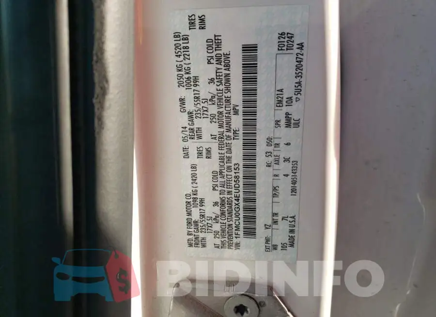 1FMCU0GX4EUD58153 Photo# 13