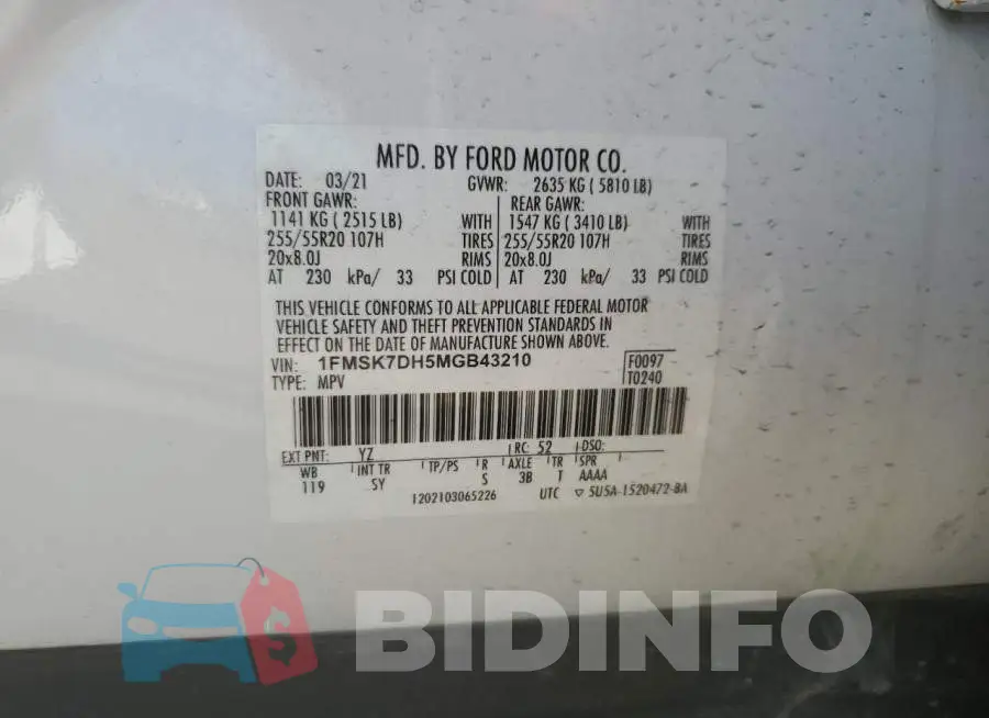 1FMSK7DH5MGB43210 Photo# 13
