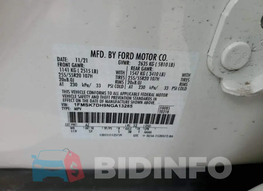 1FMSK7DH9NGA13285 Photo# 14