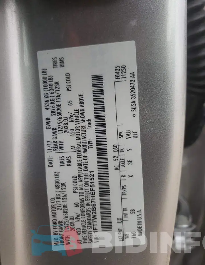 1FT7W2B67HEF51521 Photo# 12