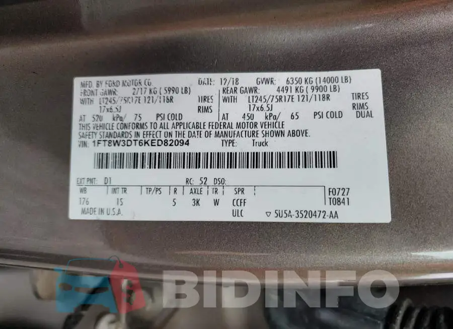 1FT8W3DT6KED82094 Photo# 13