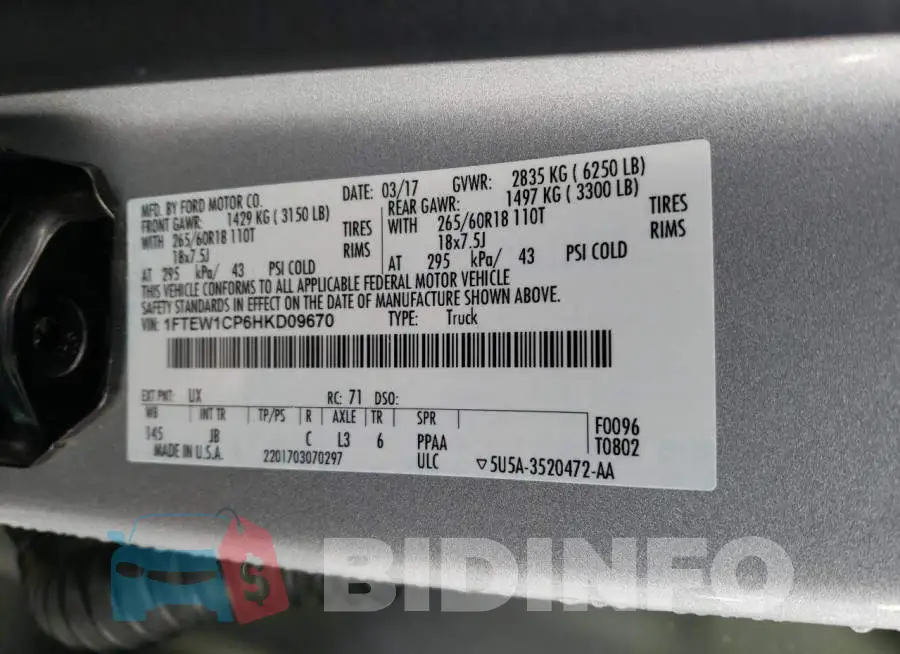 1FTEW1CP6HKD09670 Photo# 12