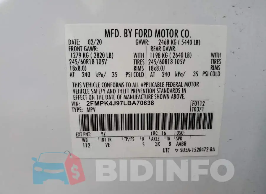 2FMPK4J97LBA70638 Photo# 12