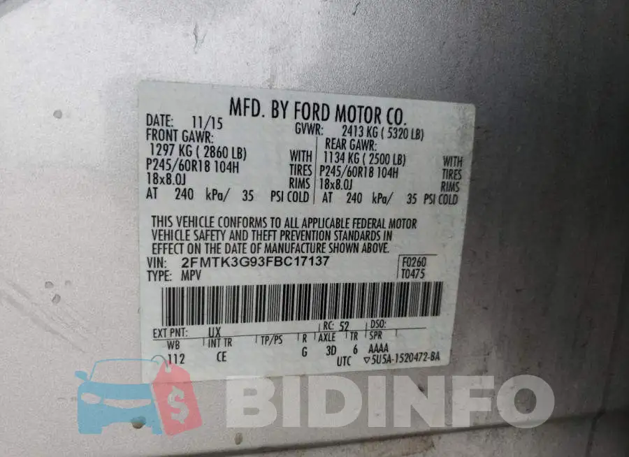 2FMTK3G93FBC17137 Photo# 13