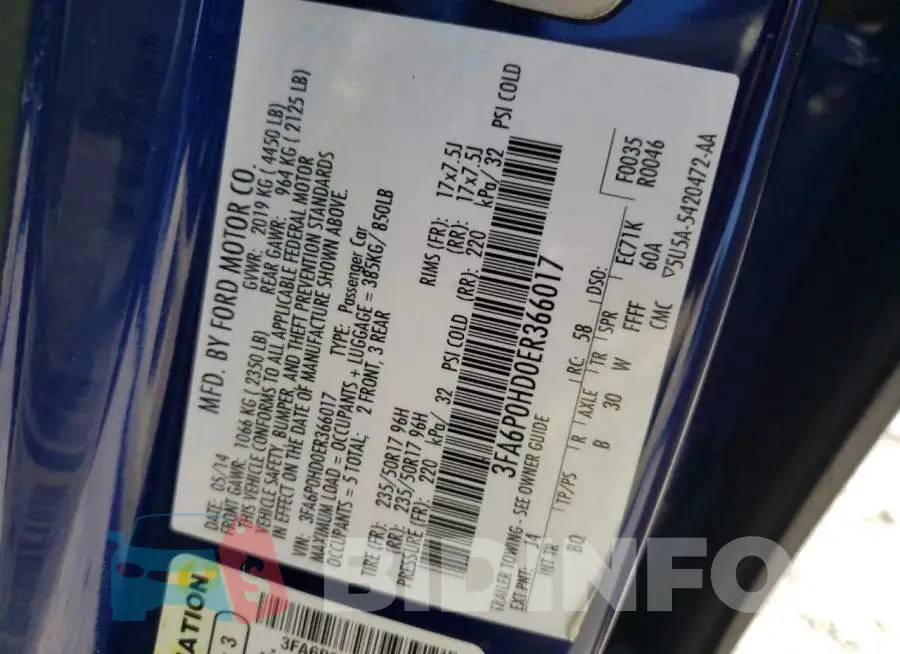 3FA6P0HD0ER366017 Photo# 10