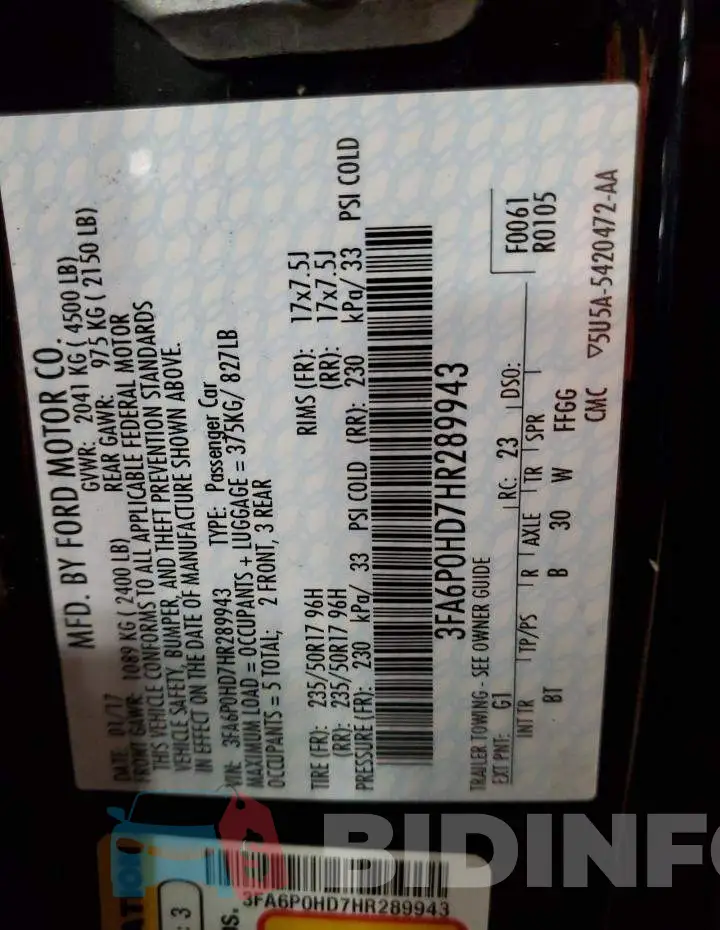 3FA6P0HD7HR289943 Photo# 13