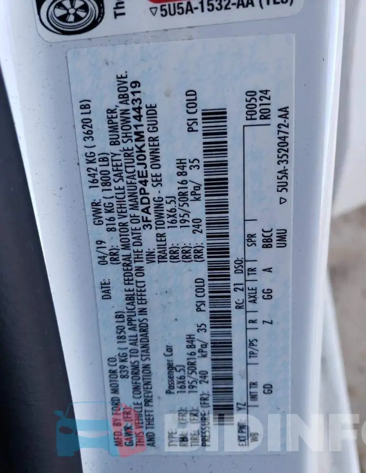 3FADP4EJ0KM144319 Photo# 12