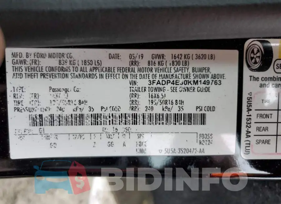 3FADP4EJ0KM149763 Photo# 12