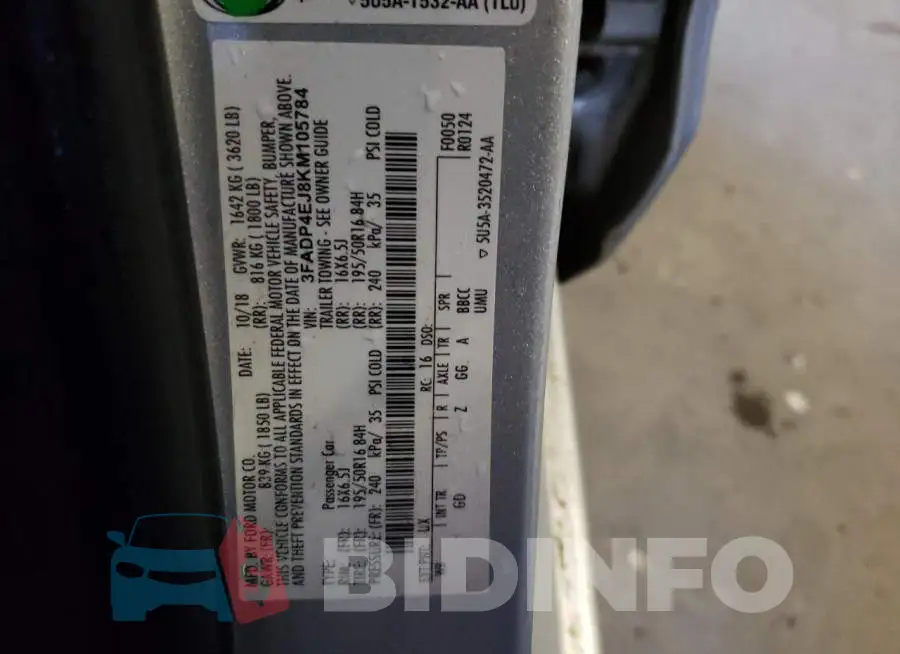 3FADP4EJ8KM105784 Photo# 12