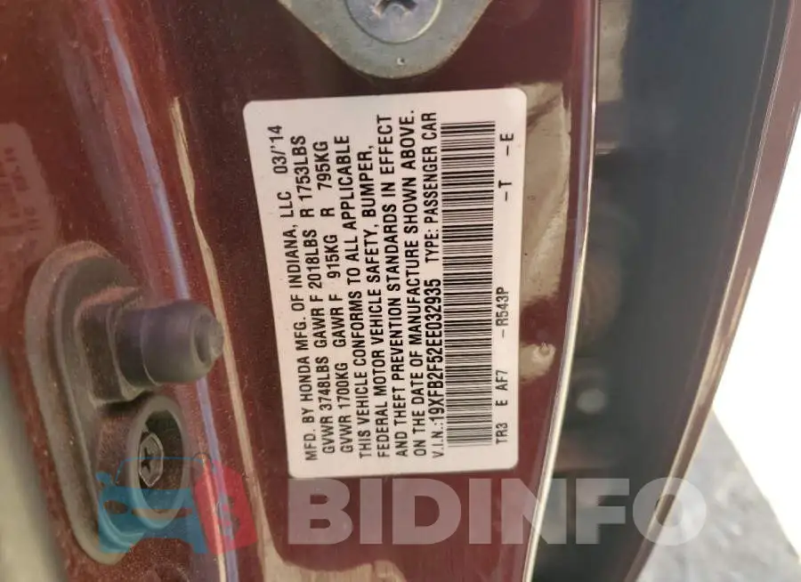 19XFB2F52EE032935 Photo# 12