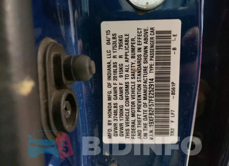 19XFB2F57FE252914 Photo# 12