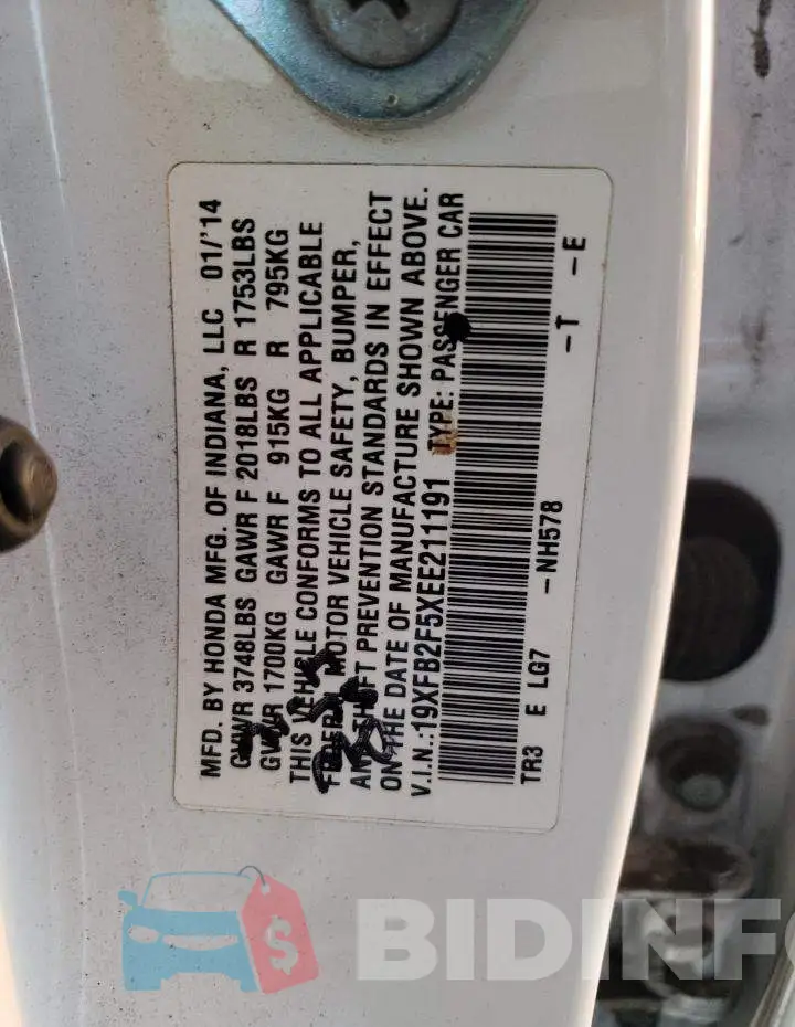 19XFB2F5XEE211191 Photo# 12