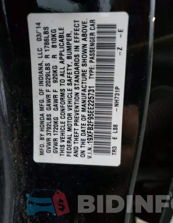 19XFB2F95EE225731 Photo# 12