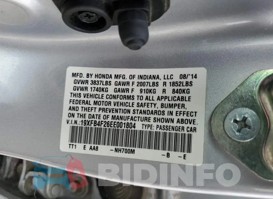 19XFB4F26EE001804 Photo# 12