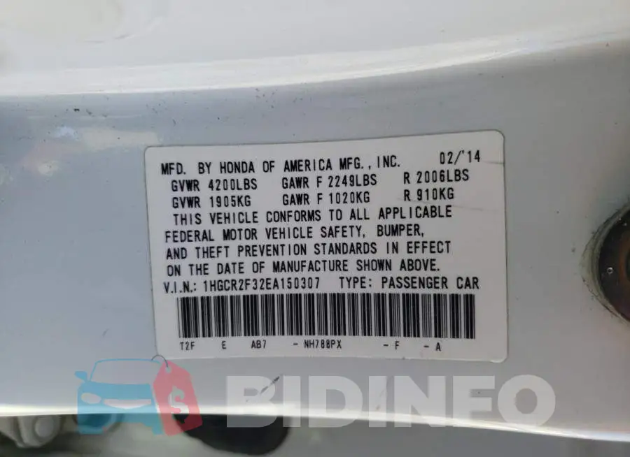 1HGCR2F32EA150307 Photo# 12
