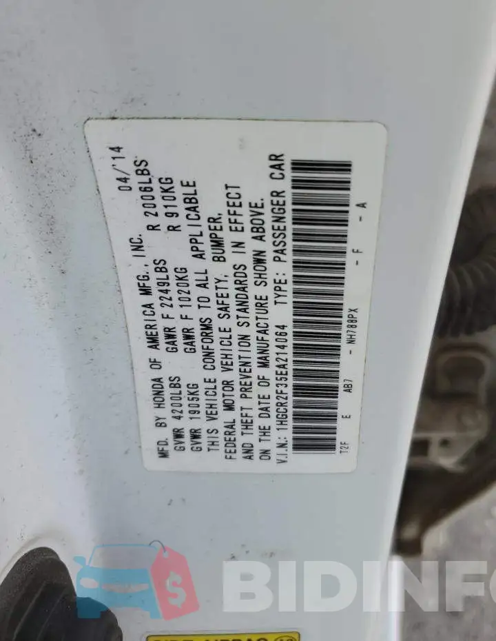 1HGCR2F35EA214064 Photo# 13