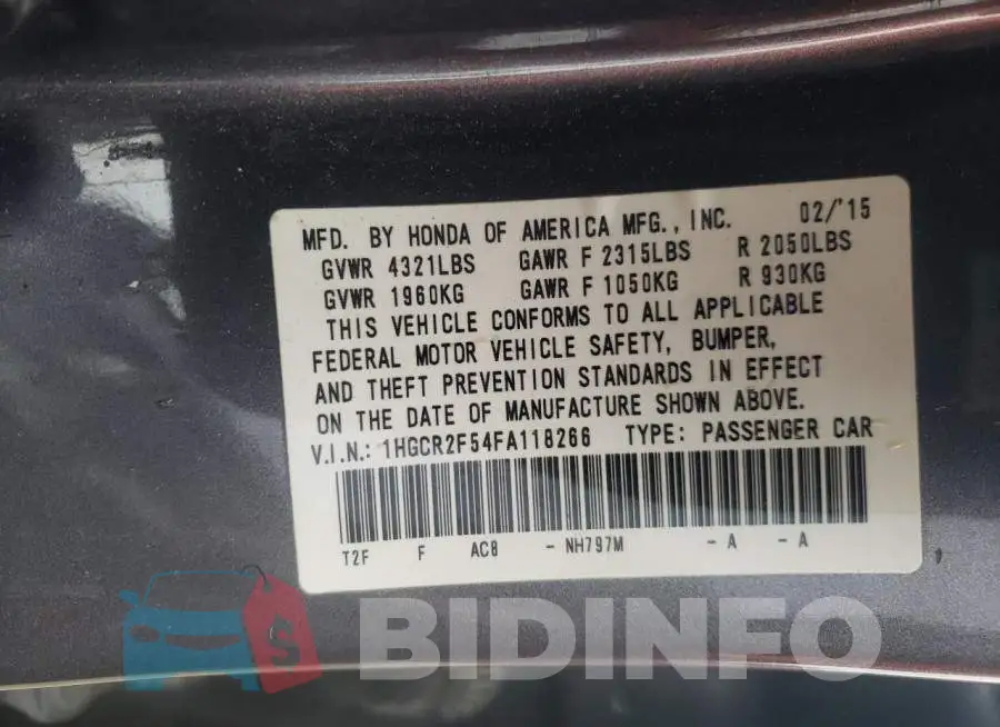 1HGCR2F54FA118266 Photo# 12