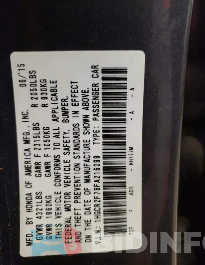1HGCR2F76FA216099 Photo# 12