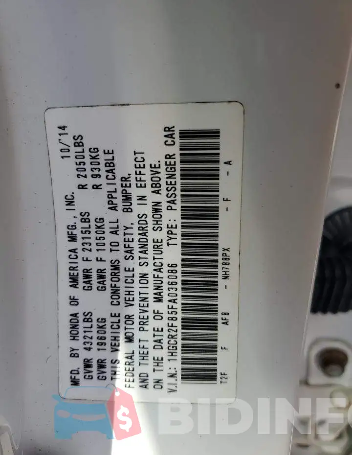 1HGCR2F85FA036086 Photo# 13