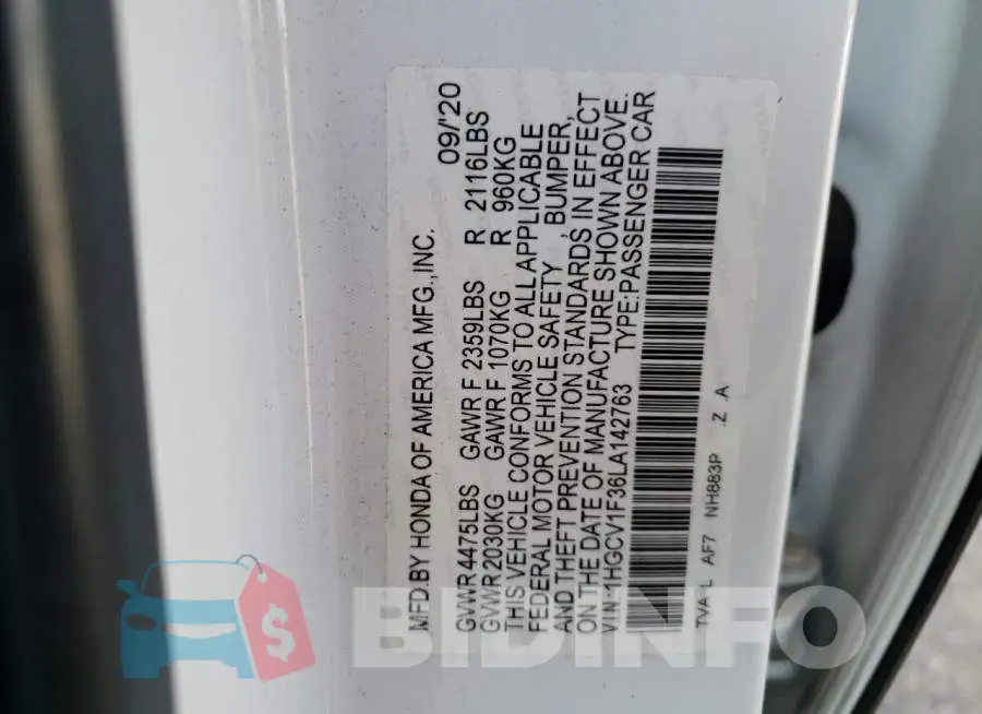 1HGCV1F36LA142763 Photo# 12