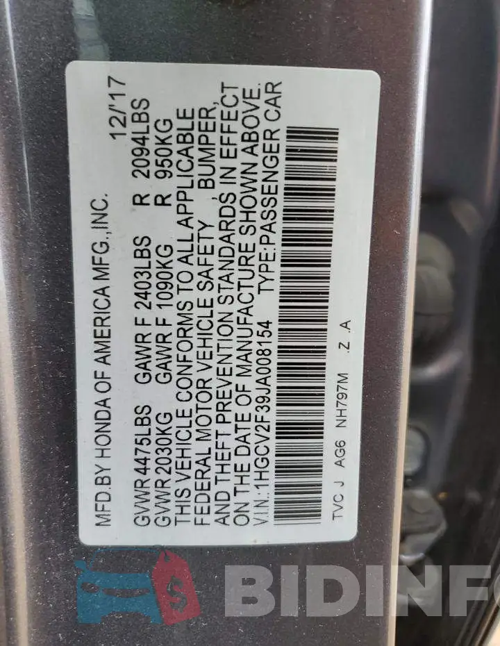1HGCV2F39JA008154 Photo# 13