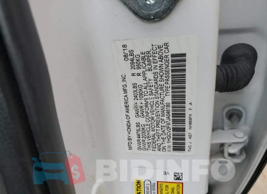 1HGCV2F97JA046180 Photo# 12
