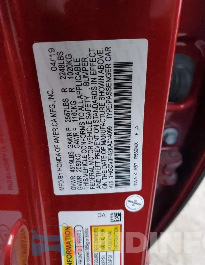 1HGCV3F42KA014099 Photo# 12