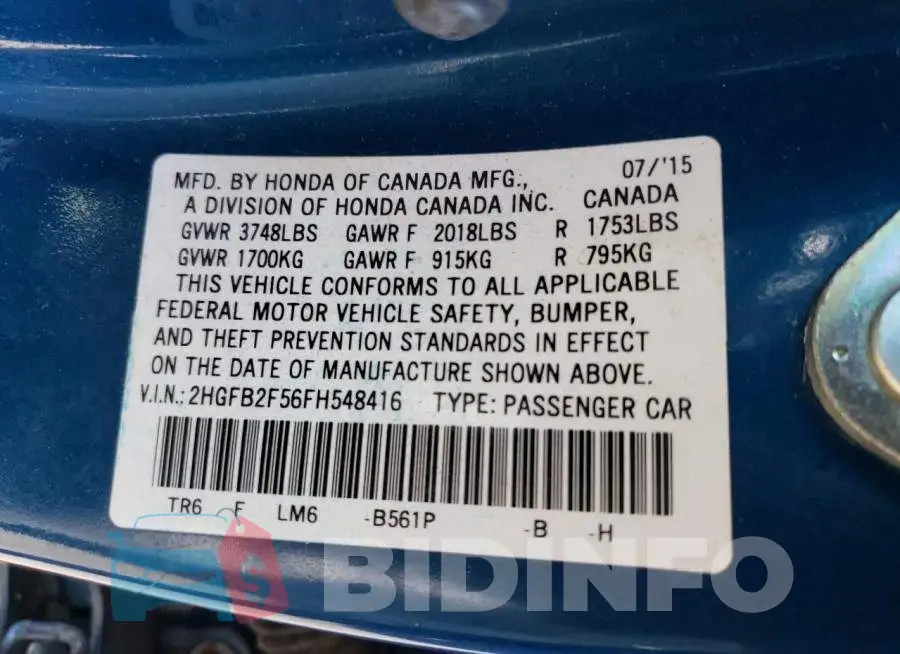 2HGFB2F56FH548416 Photo# 12