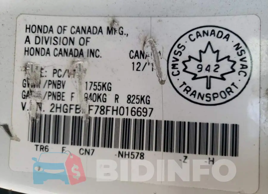 2HGFB2F78FH016697 Photo# 12