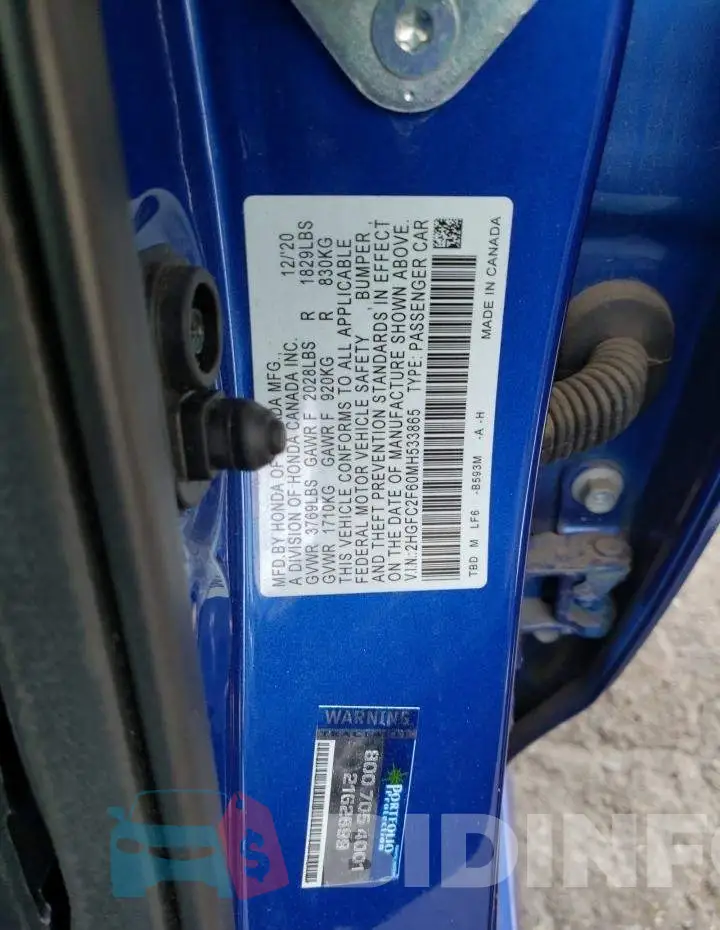 2HGFC2F60MH533865 Photo# 12