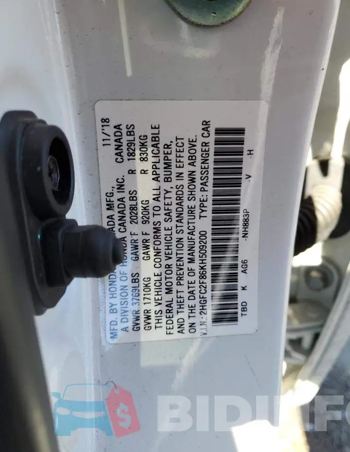 2HGFC2F86KH509200 Photo# 13