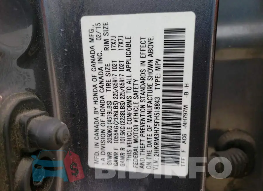 2HKRM3H75FH518843 Photo# 13