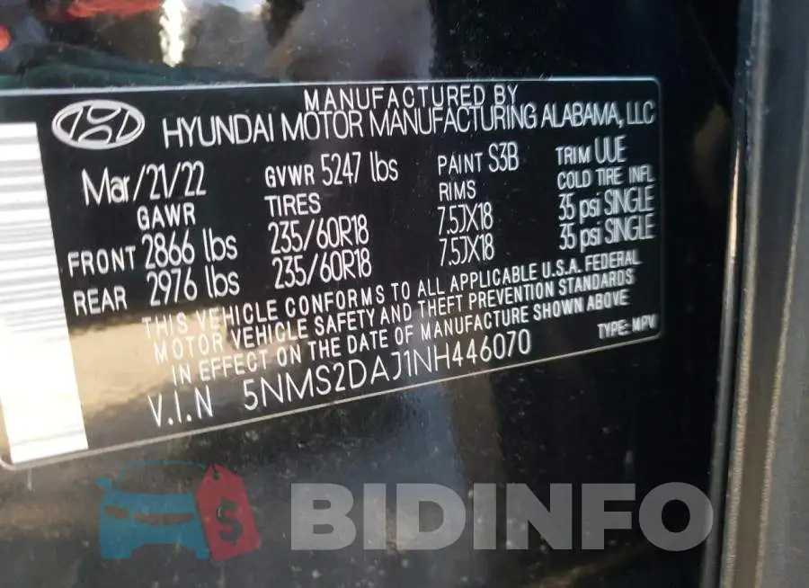 5NMS2DAJ1NH446070 Photo# 13