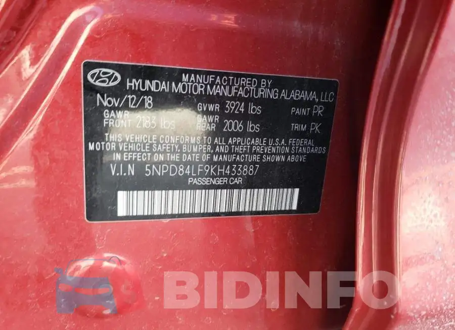 5NPD84LF9KH433887 Photo# 12
