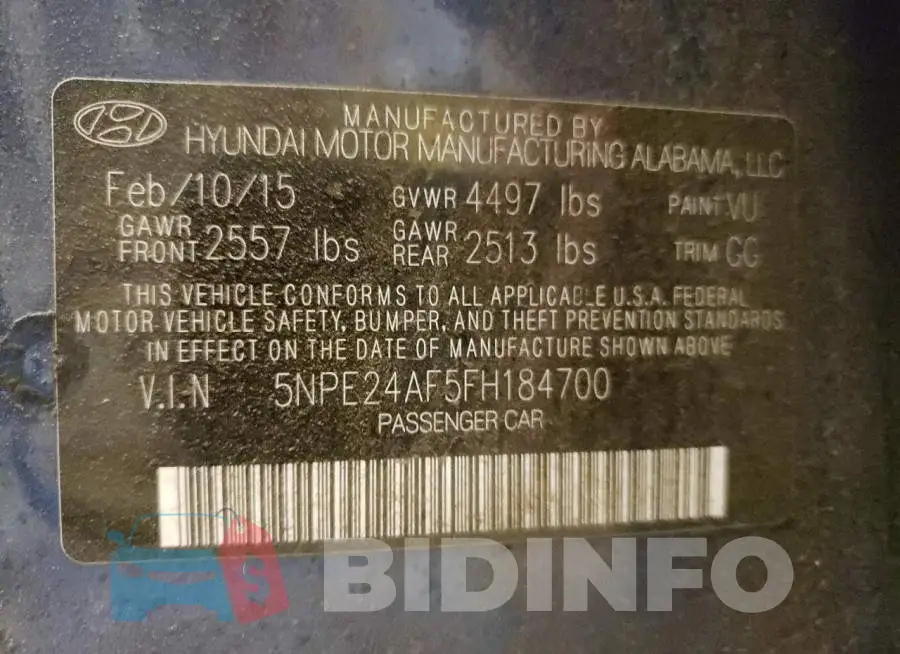 5NPE24AF5FH184700 Photo# 12