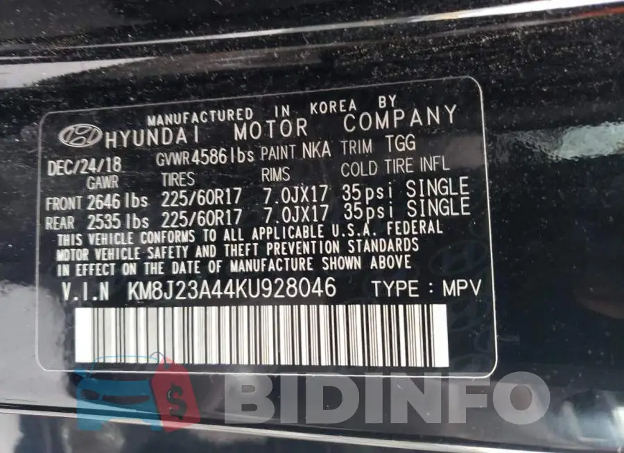 KM8J23A44KU928046 Photo# 13