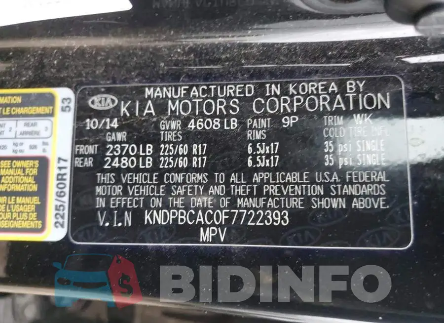 KNDPBCAC0F7722393 Photo# 13
