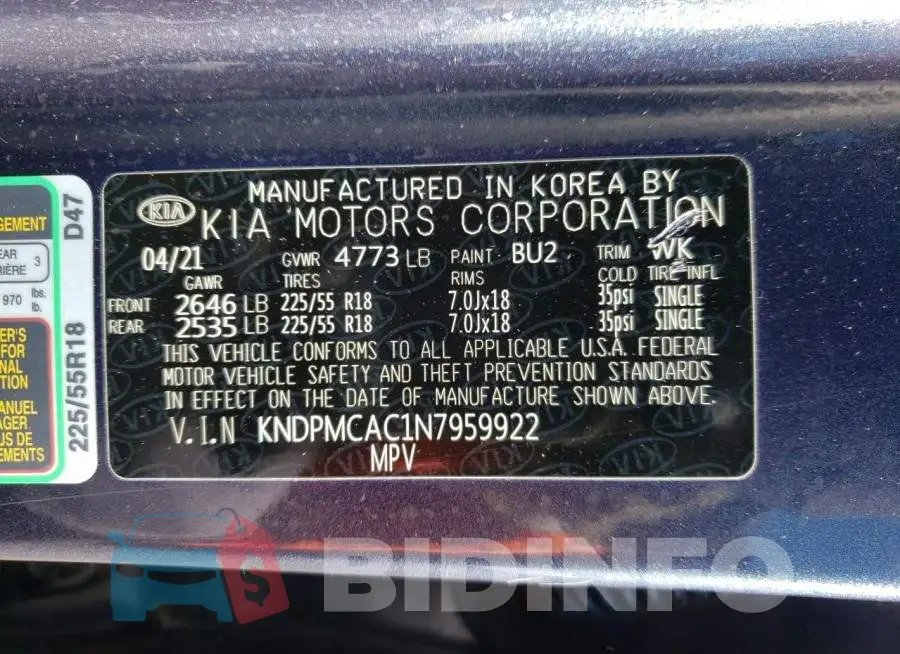 KNDPMCAC1N7959922 Photo# 13