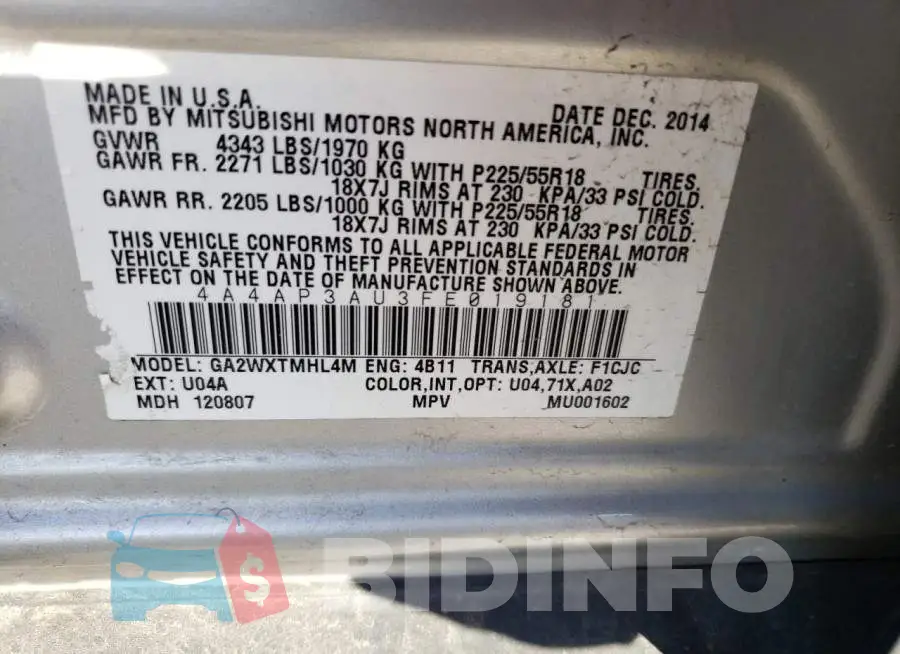 4A4AP3AU3FE019181 Photo# 14