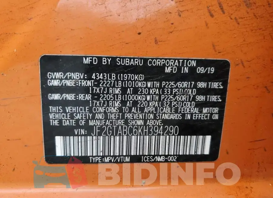 JF2GTABC6KH394290 Photo# 12