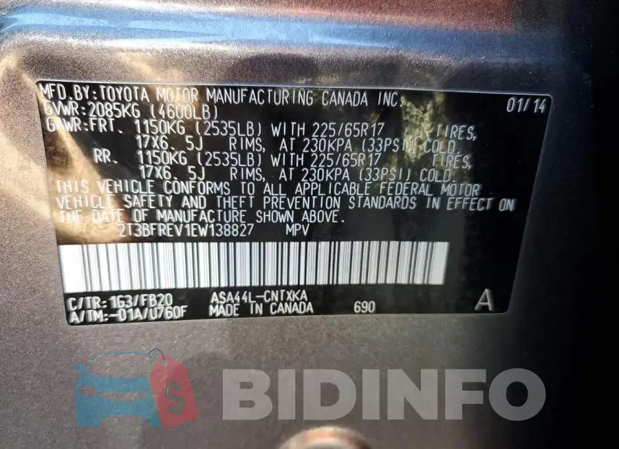 2T3BFREV1EW138827 Photo# 14
